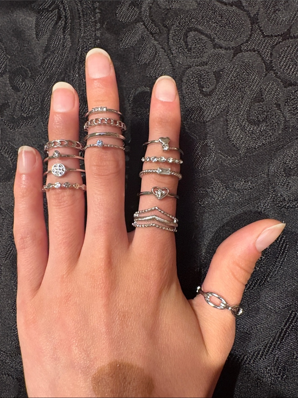 Sterling Silver Multi-Stack Heart & Gem Accent Ring Set - Silver